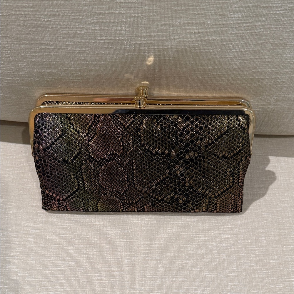 Gold-Trim Snake-Print Evening Clutch - Unbranded